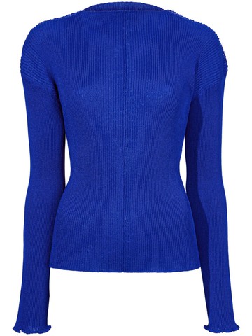 Proenza Schouler - mock-neck ribbed sweatshirt - women - Viscose/Polyester - L - Blue