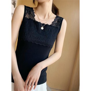 莫代爾薄款蕾絲吊帶背心女內搭打底衫無袖純色修身防走光大碼顯瘦