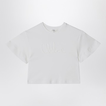 White cropped T-shirt with logo embroidery