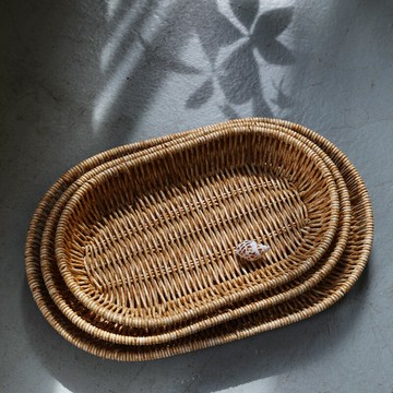 塑料仿藤編果盤零食籃 輕奢 餐廳點心盤面包托盤水果盤茶幾收納籃