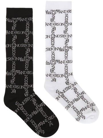 JW Anderson - logo grid-print socks (pack of two) - unisex - Cotton/Polyester/Elastane - M - Black