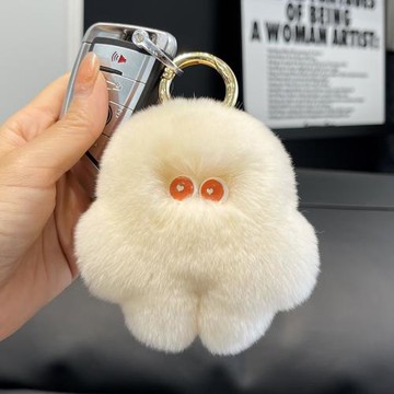 可愛真獺兔毛粉笨笨汽車鑰匙扣掛件ins毛絨球書包包掛飾生日禮物