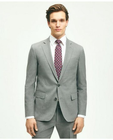 Brooks Brothers Men's Explorer Collection Classic Fit Wool Pinstripe Suit Jacket | Grey White | Size 40 Regular