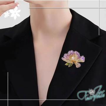 【伊飾童話】宮廷牡丹 立體珍珠氣質金邊別針胸針/紫