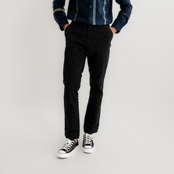 男裝-彈性斜紋休閒長褲-黑色