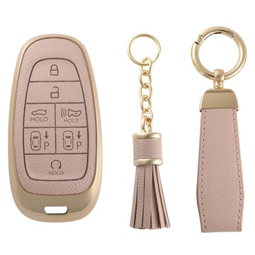 DAEHAN AUTOMOBILE 現代汽車七鍵皮革鑰匙包  淺褐色  現代 7 按鈕/HD-CKAC