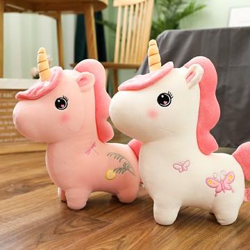 可愛網紅獨角獸公仔毛絨玩具粉色小馬抱枕床上睡覺抱玩偶娃娃女生