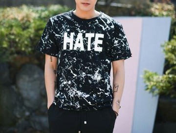 FINDSENSE MD 日系 時尚 潮 男 休閒 HATE字母印花 大理石紋理 短袖T恤 特色短T 字母T