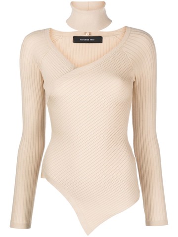 Federica Tosi - asymmetric ribbed-knit jumper - women - Viscose/Polyester - 38 - Neutrals