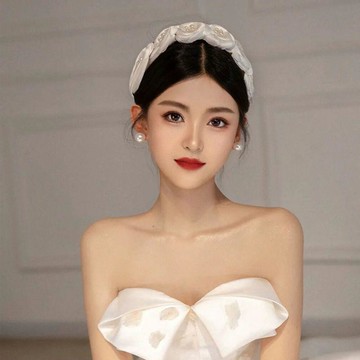 【七號】原創簡約森系手工玫瑰花瓣珍珠髮箍新娘結婚頭飾影樓寫真樣片造型免運