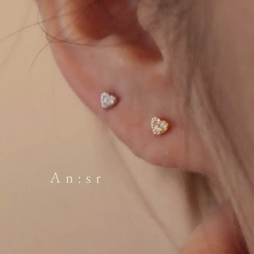 An:Sr—「愛心🧡滿鑽 耳飾」韓系 愛心 鑽石 鋯石 耳釘 飾品 耳飾
