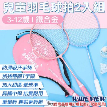 【WIDE VIEW】鐵合金兒童羽毛球拍2入組(附收納袋3顆羽球 羽球拍 練習球拍 訓練球拍 兒童球拍/BR-230)