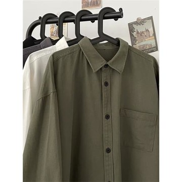 日系復古純棉襯衫男oversize寬松休閑長袖襯衣春秋季ins百搭外套