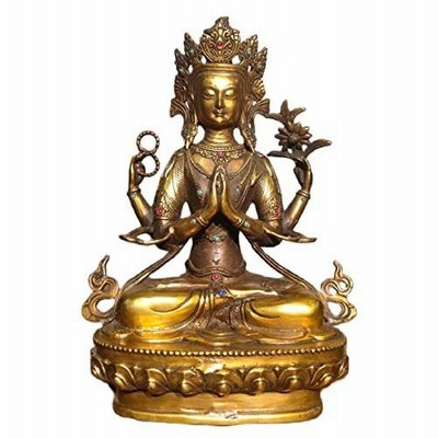 彫刻立像アンティークアートワークオールドブロンズ四腕観世音菩薩チベット仏像