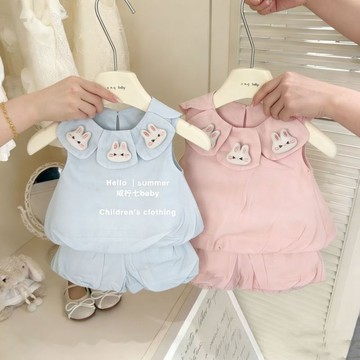 🎀biubiu童裝🎀女童夏裝衣服夏季新款可愛寶寶花苞短褲套裝兩件套洋氣