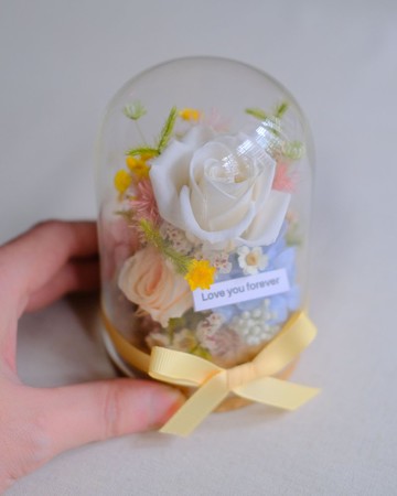 畢業禮物/永生花/乾燥花玻璃盅/活力春天色/生日禮物/刻字/