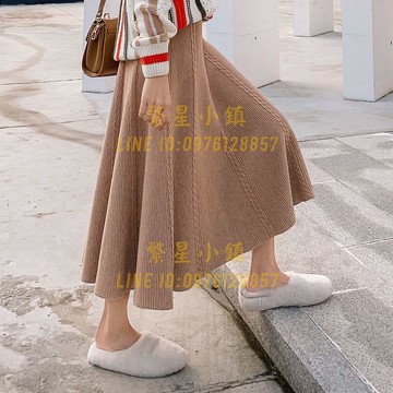 秋冬针织半身裙女中长款流行a字大码长裙加厚毛线冬天配毛衣裙子P【繁星小鎮】
