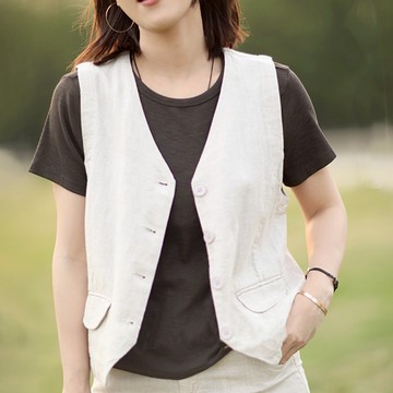 復古文青風亞麻背心104814