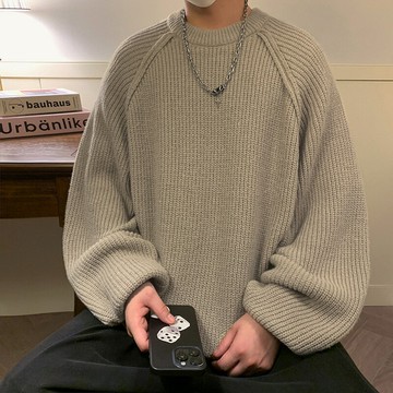 日系粗針肌理感保暖毛衣秋冬新款慵懶風百搭潮牌打底上衣針織衫q鑫弘-衣錦男裝