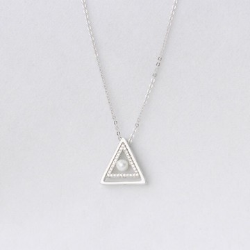 925純銀項鍊 珍珠吊墜-簡約鑲鑽三角形百搭生日情人節禮物女飾品73jb9【獨家進口】【米蘭精品】
