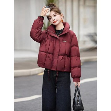 羽絨服女冬季2024新款小個子超好看短款紅色立領90白鴨絨厚面包服