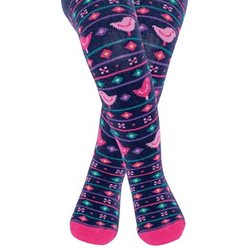 【英國 JoJo Maman BeBe】花漾嬰幼兒小童內搭褲襪/保暖襪_海軍藍繽紛小鳥(JJL001)