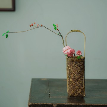 手工竹藝竹編花籃 中華花藝中式插花花器 日式花道復古禪意插花籃