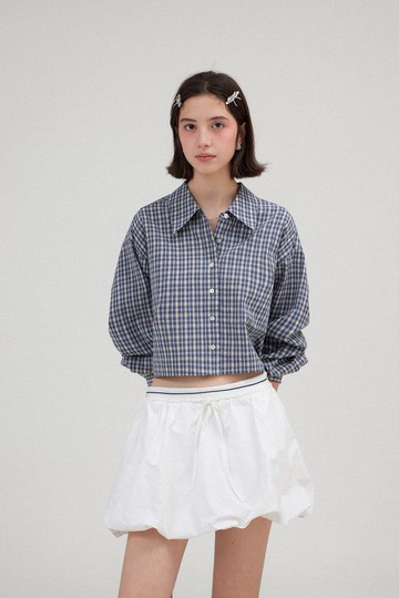 藍莓舒芙蕾 色織復古翻領短款襯衫