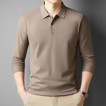 2025秋冬新款翻領長袖棉T恤衫上衣休閑打底衫中青年男裝POLO衫鑫弘-衣錦男裝
