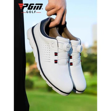 PGM 軟底寬版高爾夫球鞋男士防水運動男鞋旋鈕扣鞋帶防側滑鞋釘