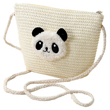 Summer Vibe 小熊貓藤編包 Q板拉鍊貝殼 兒童斜背包  小熊貓 米色  12x12cm