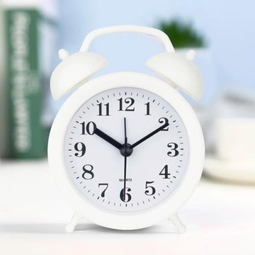 白色塑料鬧鐘風水擺件學生兒童起床鬧鈴塑料馬蹄表風水鐘