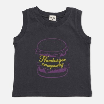 日本 Chil2 - [超低價] 100%棉 童趣印花背心上衣-漢堡-灰黑