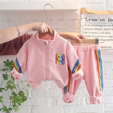 小童休閑運動套裝春季新款兒童拉鏈外套男童兩件套寶寶女童裝洋氣