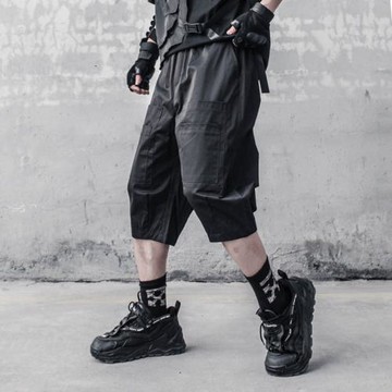 山本風原創夏季潮流男士五分褲寬松日系個性裁剪中褲武士工裝短褲