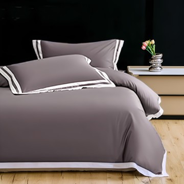 A-nice 雅妮詩 80支400針精梳純棉鑲邊加大床包被套  被套212 x 182cm + 床包188 x 182cm + 枕套75 x 48cm  可可色  床包 + 被套 + 枕頭套 2個