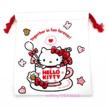 asdfkitty*KITTY 毛巾布材質束口袋 收納袋 置物袋 禮物袋-日本正版商品