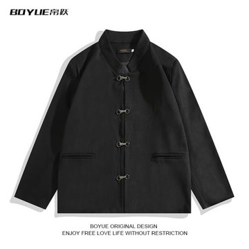 BOYUE帛躍新中式紐扣創意黑色西服男士簡約時尚復古潮流中山唐裝