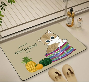 日本貓福珊迪雙層科技布防滑吸水軟式珪藻土地墊40x60cm1入+2入杯墊組合(mofusand/浴室踏墊)