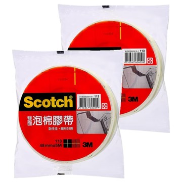 3M Scotch 雙面泡棉膠帶 #113 黏性佳 離形好撕 48mmx5M  2個