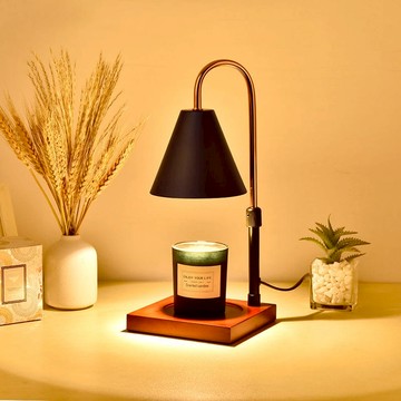 北歐暖心可調光融蠟燈(可升降&定時)-典雅紅木黑罩