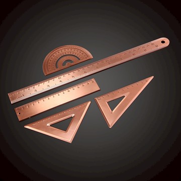 高檔金屬加厚銅尺復古銅金屬直尺量角器刻度直尺三角尺半圓形尺子