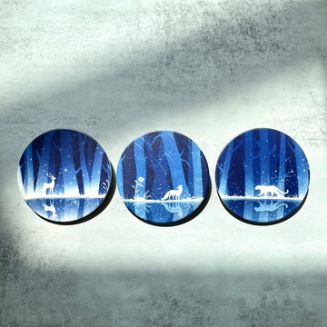 【微光湖畔】印刷藍曬-精靈/秘境/靈性/吸水杯墊