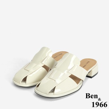Ben&1966高級牛漆皮寬帶編織感涼拖鞋-米白(246212)