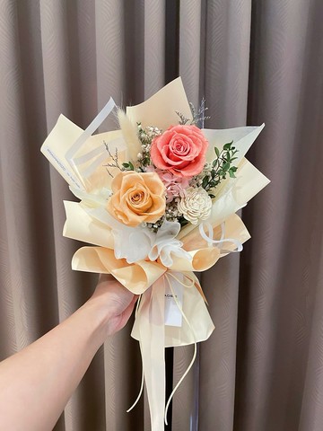 蜜桃橘永生花束 情人節花束 乾燥花束 母親節花束 畢業花束