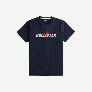 Hollister 海鷗 熱銷刺繡大海鷗文字短袖T恤-深藍色