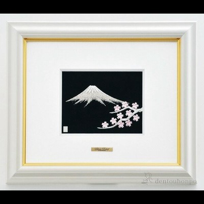 純銀製 アートレリーフ 富士桜 ３号 ( 退職祝い 定年 額縁 飾り フレーム 人気 おすすめ 東京銀器（銀工芸） 周年 創立 上場 竣工 誕生日プレゼント )