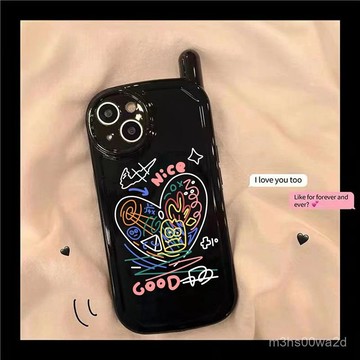 卡通愛心塗鴉 防摔 適用蘋果16 15 Plus iPhone14 13 12 11 Promax XS手機殼