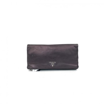 prada紫色羊皮翻蓋長款錢夾
