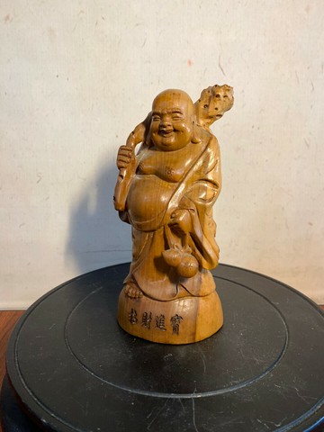 木雕像，彌勒佛，笑臉佛，哈哈佛，布袋和尚開臉喜慶，笑口常開，